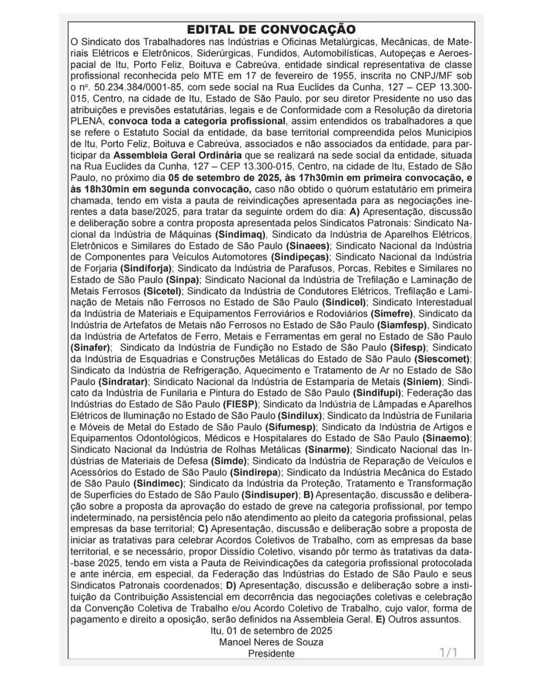 Convocação Assembleia Geral Ordinária